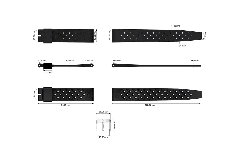 Yema Tropic Kautschukarmband 19 mm Schwarz Ref. YSUP-TP19-SS
