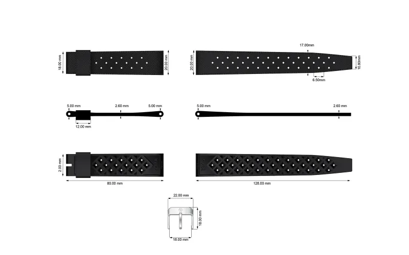 Yema Tropic Kautschukarmband 20 mm Schwarz Ref. YSUP-TP20-SS
